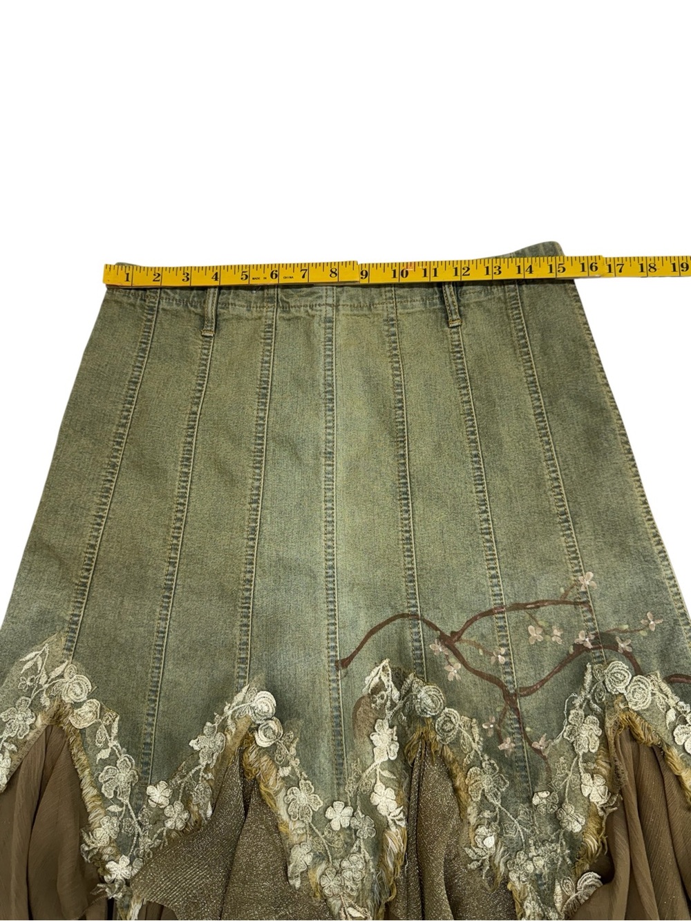 Layered Olive Green Asymmetrical Boho Midi Skirt - Picture 4 of 12